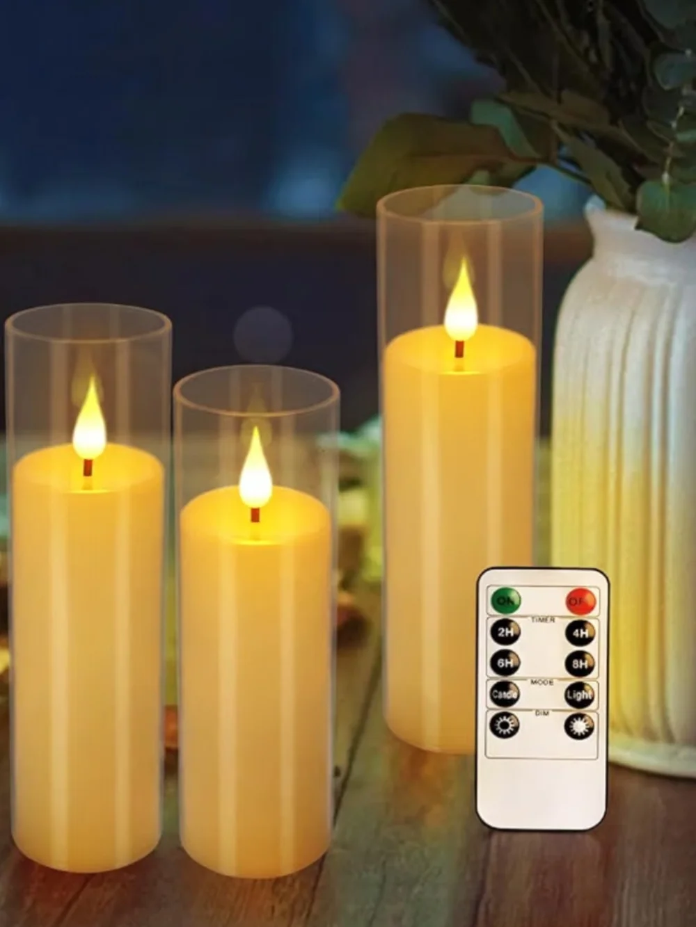 LED Flameless 3 Sizes Of Pillar Candles with Remote Control - Cream (6 In A Set)